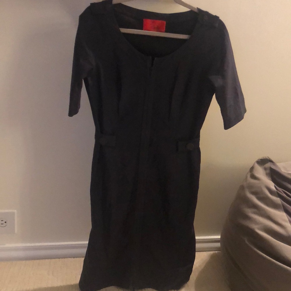 Z by zac Posen gray shift dress with front zipper short sleeve size 4